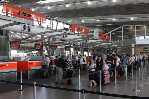 Long lines at the Jetstar check-in desks