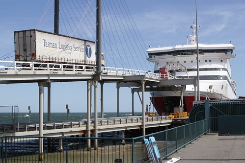 Trailer being loaded onto the upper cargo deck of the Spirit of Tasmania II