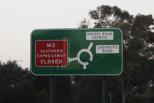 Closed entrance to the  Southern Expressway, due to traffic running in the reverse direction