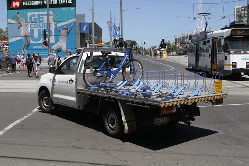 Melbourne Bike Share ute transferring bikes between stations