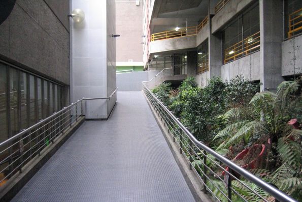 Ramp up to La Trobe Street from the office level of Melbourne Central station 