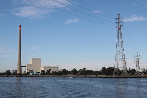 High voltage transmission lines cross the Yarra River