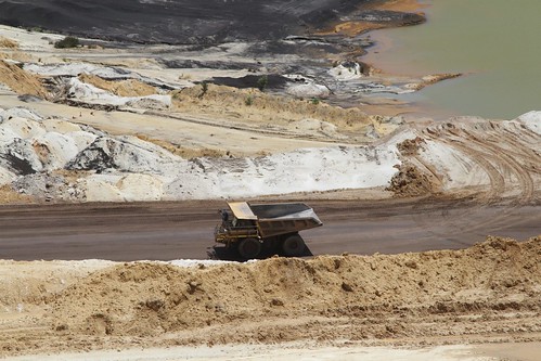 Dump truck returns for yet another load of overburden out of the open cut coal mine at the Anglesea Power Station