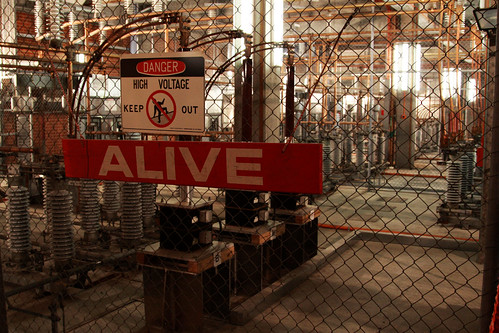 Looking down the 66 kV switchgear