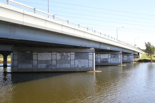 Reinforced piers beneath the 1990 Ballarat Road bridge