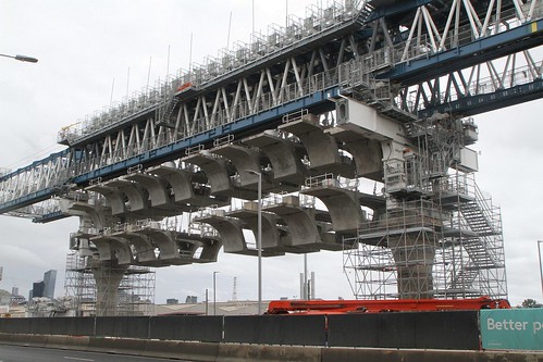 Launching gantry in place on Footscray Road, ready to erect the new elevated concrete viaduct