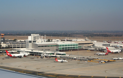 Arrival into Melbourne, looking over the Qantas domestic terminal