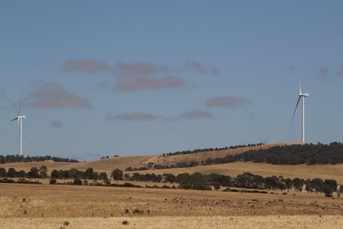 Twin turbines at the Maroona Wind Farm