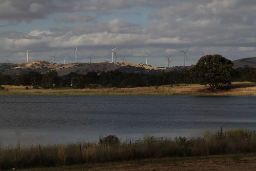 Looking over Green Hill Lake towards the Ararat Wind Farm