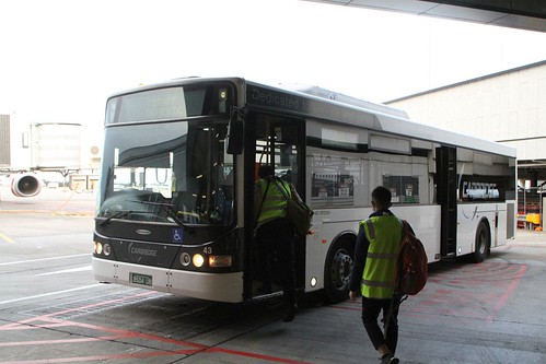 Carbridge bus #43 BS04UB waiting beneath Melbourne Airport terminal 4 to take us out airside