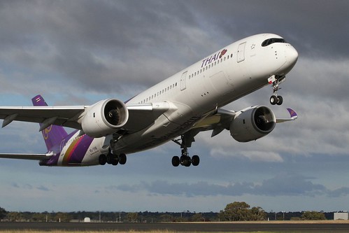 Thai Airways International Airbus A350-941 HS-THB after takeoff from runway 34