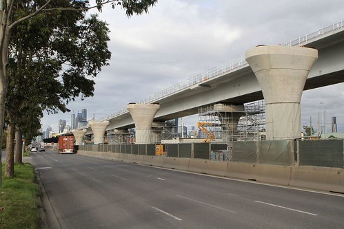 Westbound viaduct in place, piers in place for the parallel eastbound carriageway