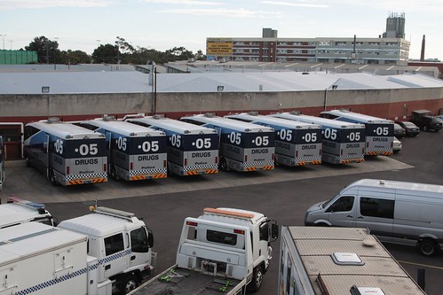 Victoria Police 'booze buses' parked at the Dawson Street Police Complex in Brunswick