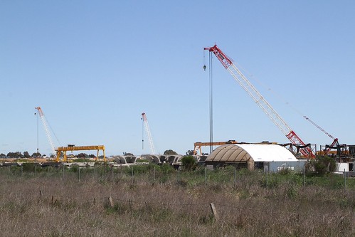 Stockpile of concrete elevated viaduct deck segments for the West Gate Tunnel at the Benalla precast facility