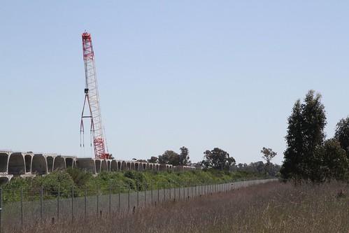 Stockpile of concrete elevated viaduct deck segments for the West Gate Tunnel at the Benalla precast facility