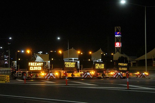 West Gate Freeway closed inbound at the Todd Road exit so a billboard over the West Gate Freeway at Ingles Street can be removed