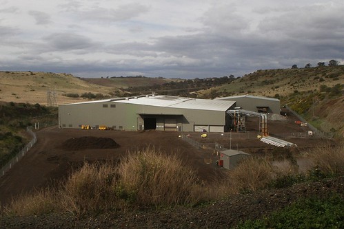 Looking down on the big sheds of the Veolia Bulla Organics Facility