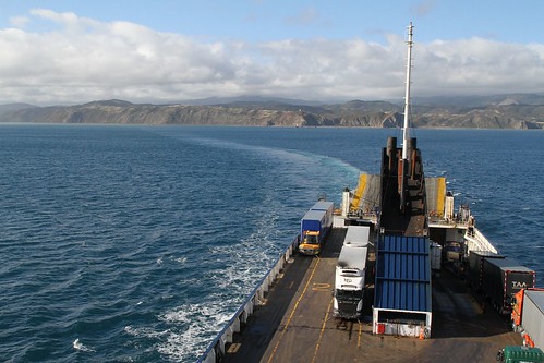 Bluebridge ro-ro ferry MS Strait Feronia leaves Wellington Harbour behind for the trip across the Cook Strait