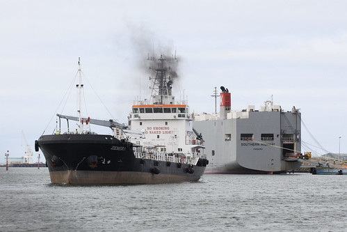 Bunker barge 'MV Zemira' in the turning basin at Webb Dock