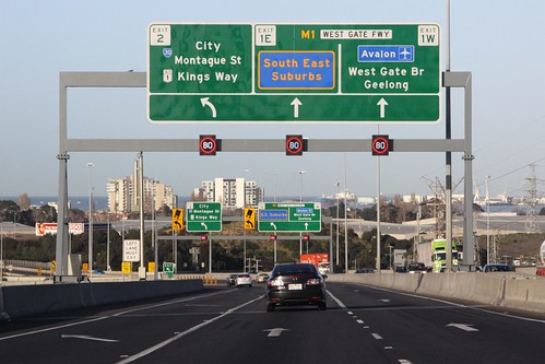 Southbound on the Bolte Bridge at the West Gate Freeway interchange