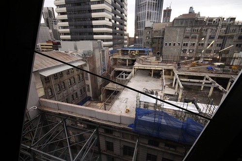 Looking out from Myer's Bourke Street store to the old Lonsdale Street store being gutted