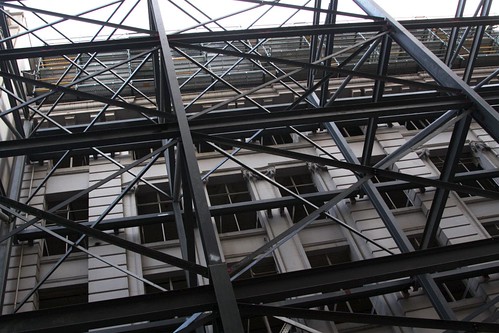 Scaffolding towers over Little Bourke Street, Melbourne