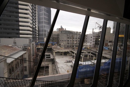 Looking out from Myer's Bourke Street store to the old Lonsdale Street store being gutted