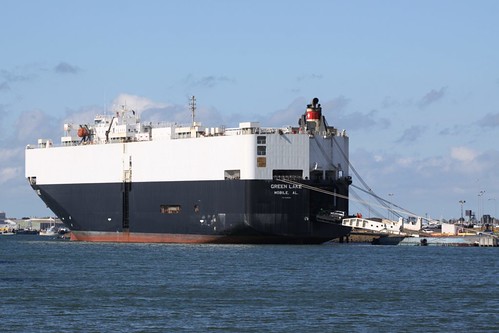 Car carrier 'Green Lake' loading vehicles at Webb Dock West