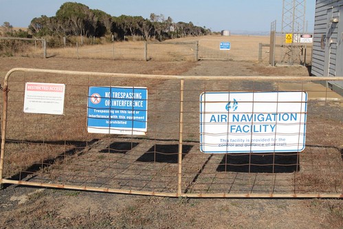 Airservices Australia notices at the gate to the Cowes NDB