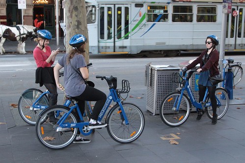 Trio of Melbourne Bike Share users ready to set off on their adventure