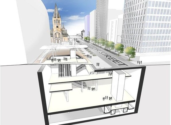 CBD South station, cutaway view of escalator access at City Square