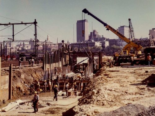 Construction in the Jolimont rail yard on 28 May 1973 (Public Record Office Victoria)