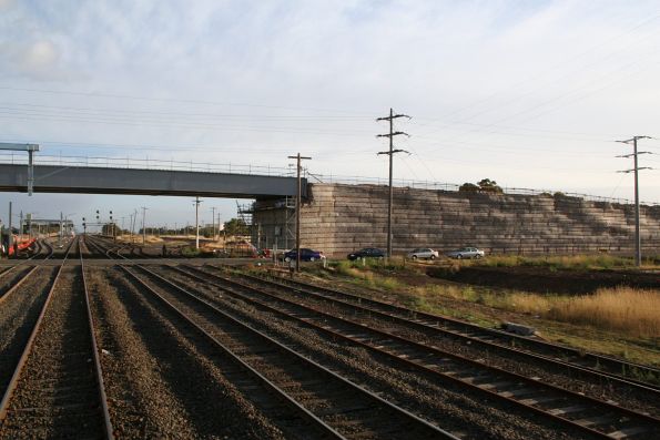 Half of the Somerton Road overpass built, level crossing still in use