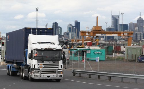 Truck departing the Melbourne Freight Terminal