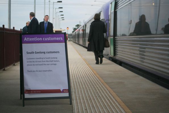 Signage at Marshall for the 7 car train, the South Geelong platform is not finished