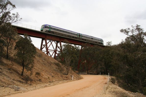 VLocity crosses a bridge through the Werribee Gorge