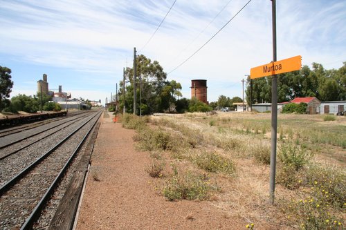 Orange V/Line signage on the passenger platform