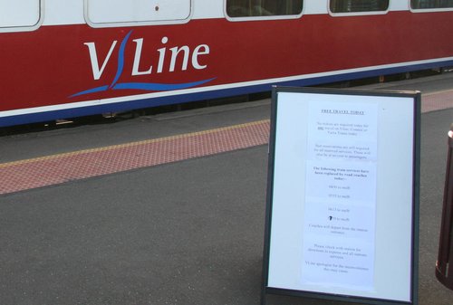 Signage at South Geelong for the free travel day on January 30