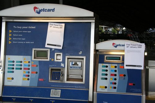 Signs on ticket machines at Southern Cross  for the free travel day, Friday January 30