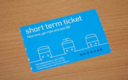 Short term cardboard myki ticket from a Geelong bus