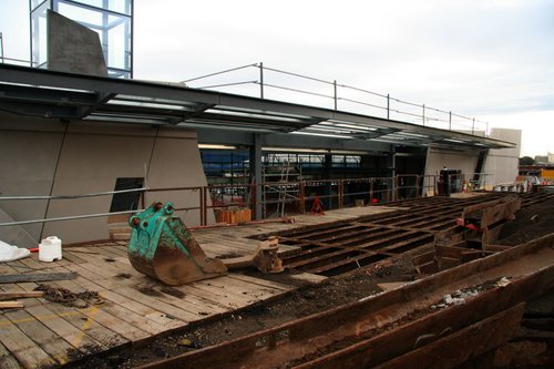 Steel deck was to protect gas mains underneath from the heavy crane