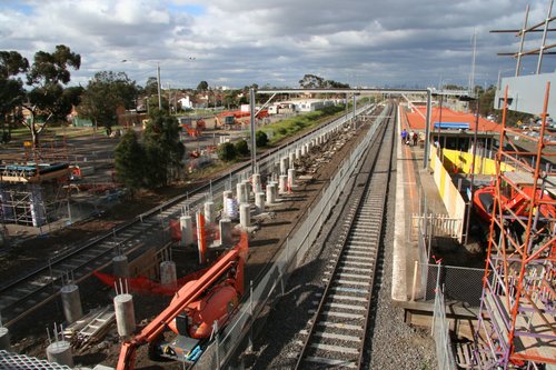 Most of the piers for the new platform in place