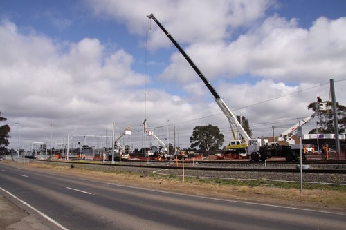 Work on electrifying the up line at Craigieburn