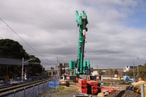 Span over the suburban tracks not yet in place