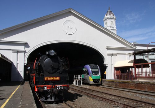 On arrival at Ballarat station, VLocity in platform 1