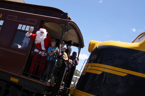 Santa out on the balcony of parlor car 'Yarra'