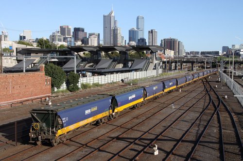 After heading along the Coburg goods lines to below West Tower, the consist sets back into the arrival roads