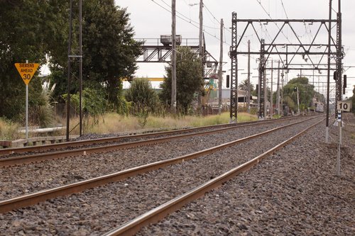 The second (much newer) Siemens speed restriction signs, located further out as an advance warning