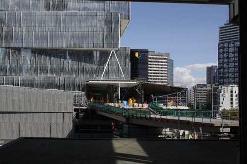 New footbridge over Wurundjeri Way, linking the Bourke Street footbridge and a new office block