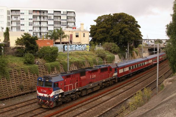 N451 leads an up train ex-Geelong out of Footscray